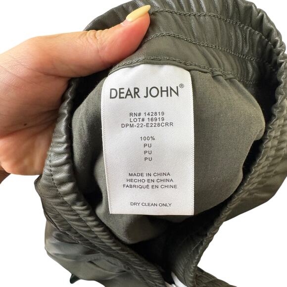 Dear John NWT Jacey Dark Olive Green Faux Vegan Leather Pull On Jogger Pants - Picture 9 of 9